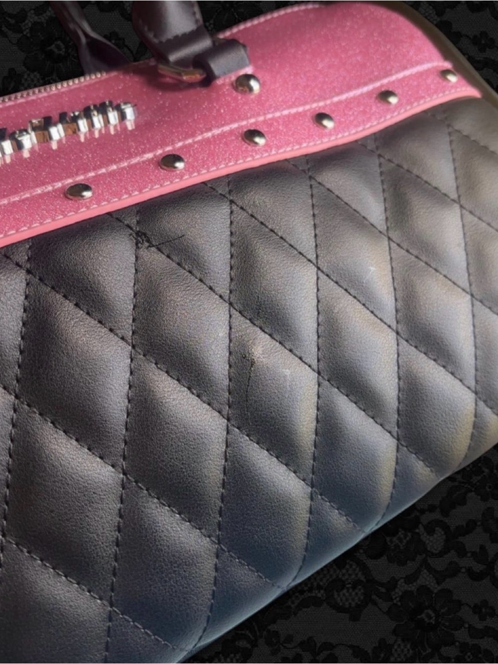 Lux de Ville Pink and Black glitter shoulder bag!! - Picture 3 of 5